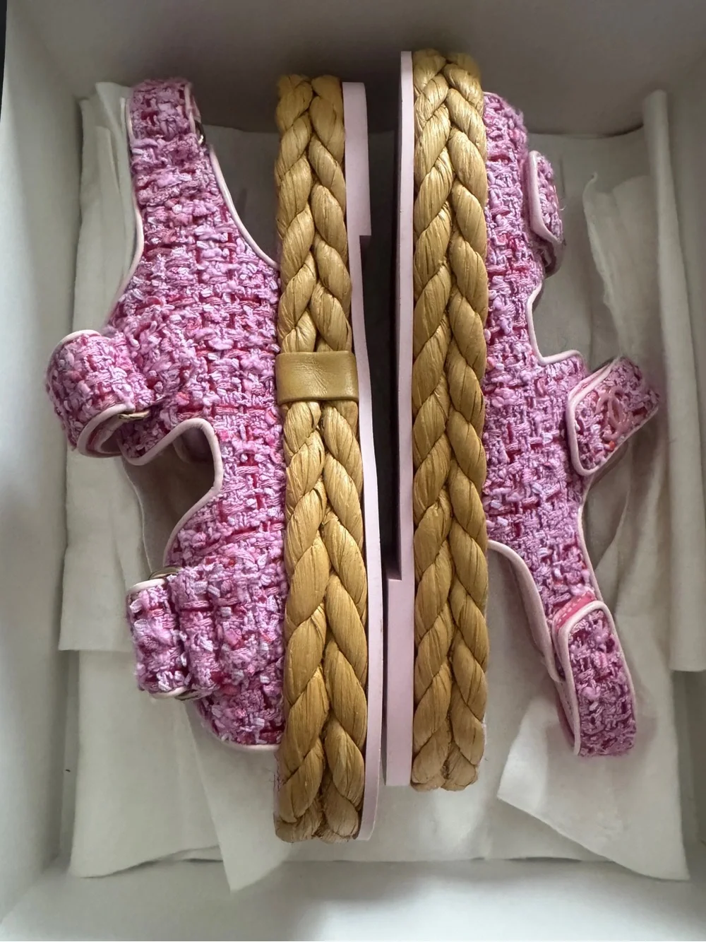 CHANEL Pink Tweed Espadrille Sandals for women